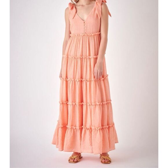 English Factory Women’s Tangerine Sleeveless Tiered Maxi Dress Size Medium NEW - Picture 1 of 9
